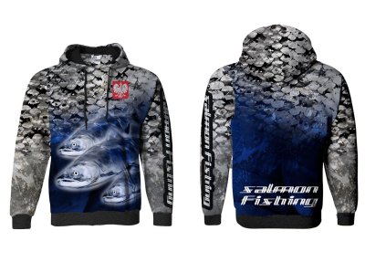 BLUZA Z KAPTUREM SALMON FISHING (silver-blue)